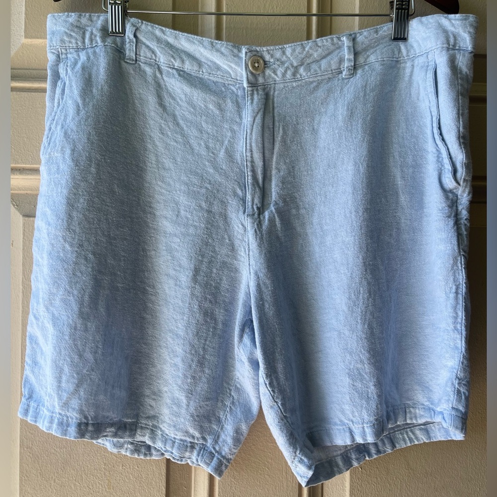 Saks Fifth Avenue Light Blue Linen-Blend Flat Front Shorts Size 36